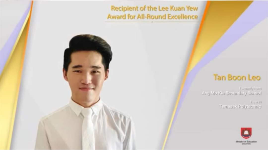 Tan Boon Leo, recipient of the Lee Kuan Yew Award for All-Round Excellence, from Temasek Polytechnic.